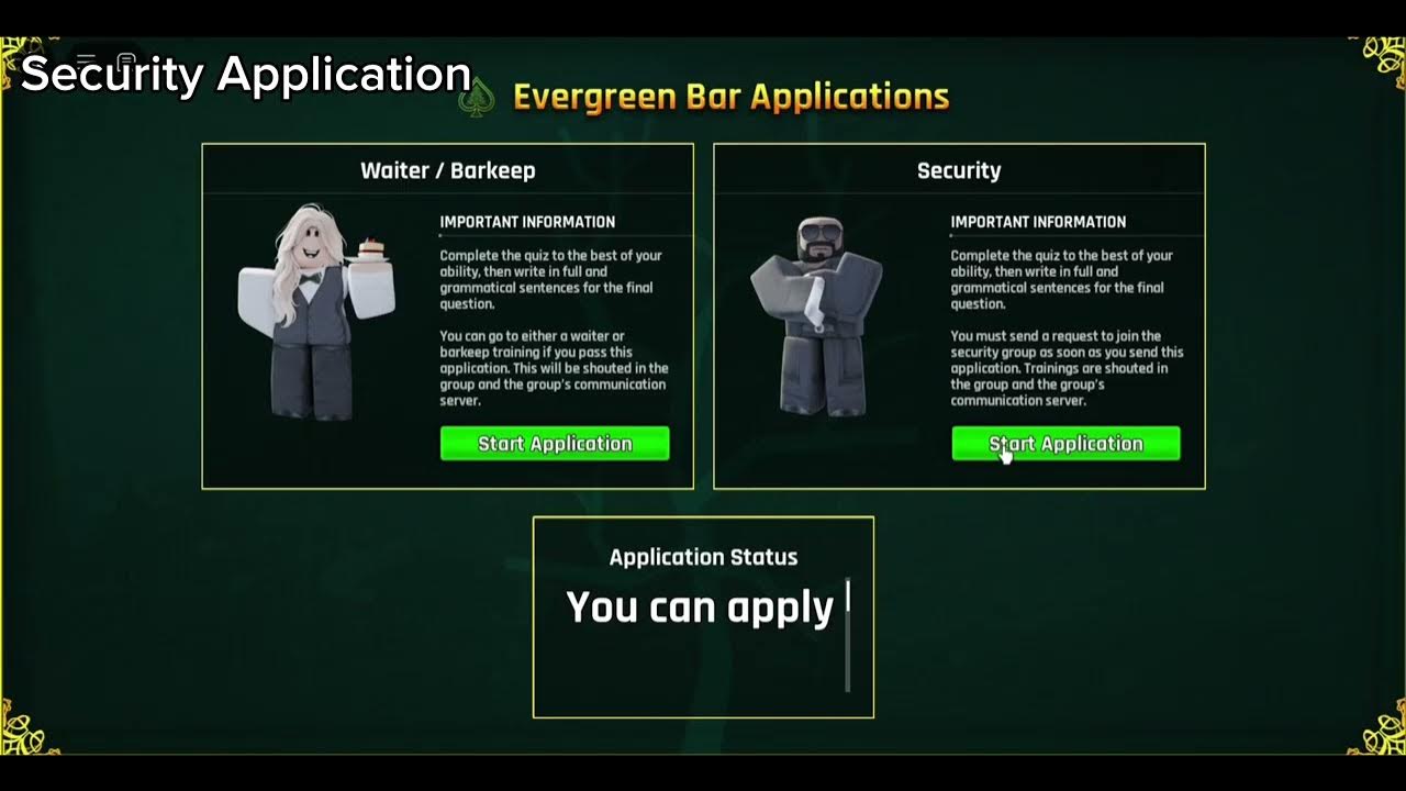 Evergreen Bar Job Interview Application/ Quiz Answers 2024 [ROBLOX