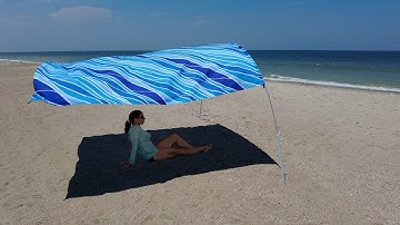 Homemade DIY BEACH SHADE CANOPY LARGE (How To Setup & Make Cordless Windproof Beach Tent Sun Shade