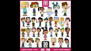 Total Drama Kids Svg Png, 30 Designs Easy to use, Cartoon Characters Cliparts, Layered Svg by colors