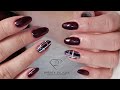 Check nail art Autumn burgundy nails. Soak off gel rebalance (gel polish change)