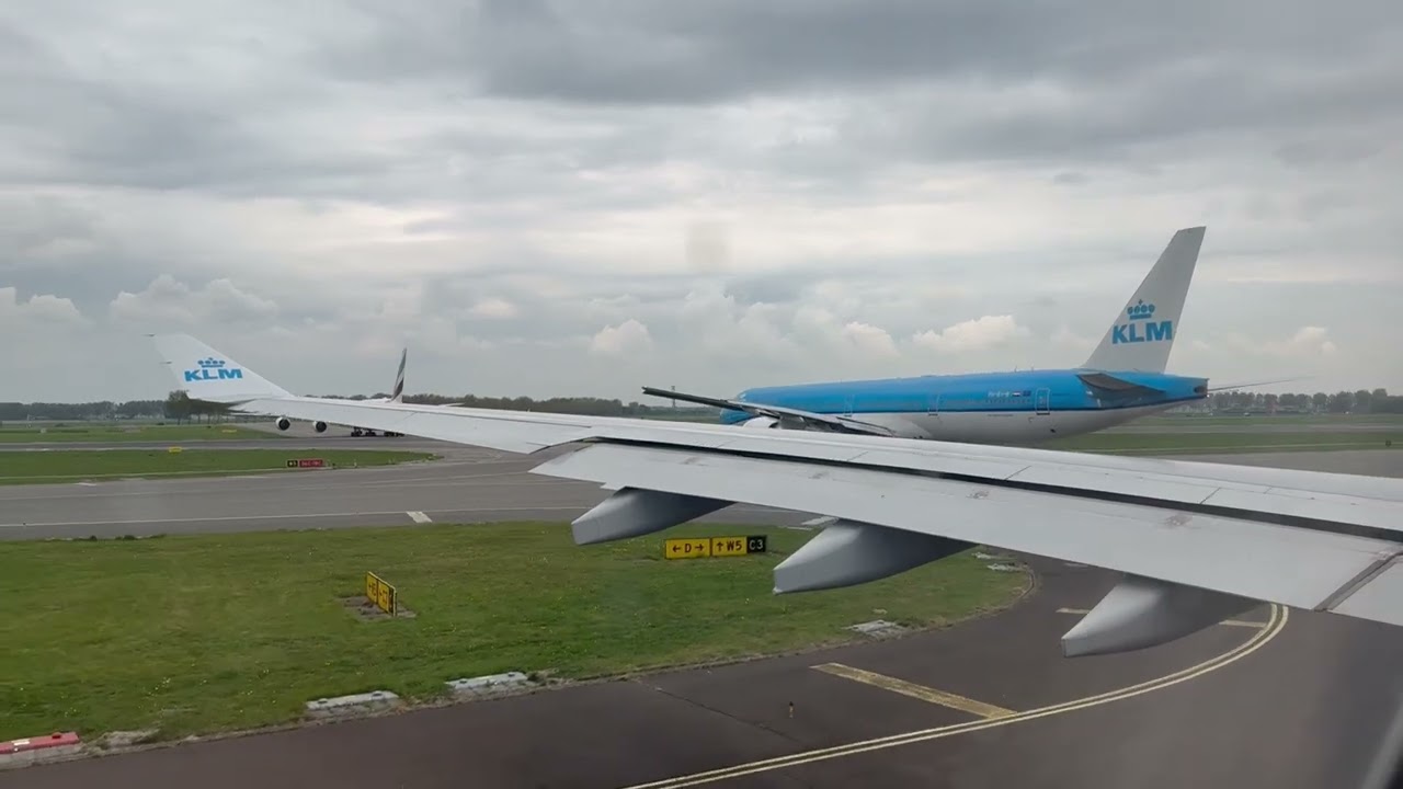 KLM flight Amsterdam to Montreal, Canada take off
