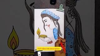 How to draw cute girl with deep/dipawali special drawing/ 4 November 2023 shorts youtubeshorts