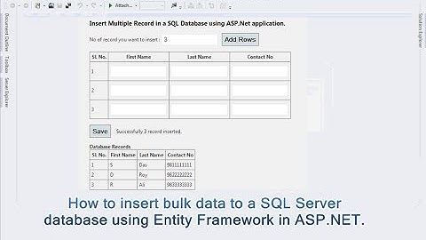 How to insert bulk data to a SQL Server  database using Entity Framework in ASP.NET.