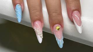 French Seashell 3d Lines Pearl Charm Acrylic Nails
