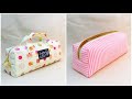 ボックスポーチ作り方 　型紙作り方　ペンケース作り方　裏地付きマチあり持ち手付き　25ｃｍファスナー　kawaii pouch  縫い代の見えない作り方