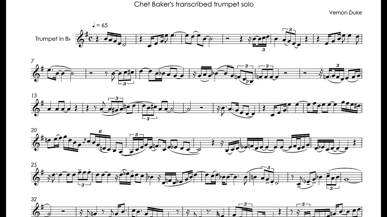 Autumn In New York - Chet Baker's - transcribed trumpet solo
