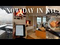 Vlog snow day in my life in nyc cozy apt day cooking skincare  reading