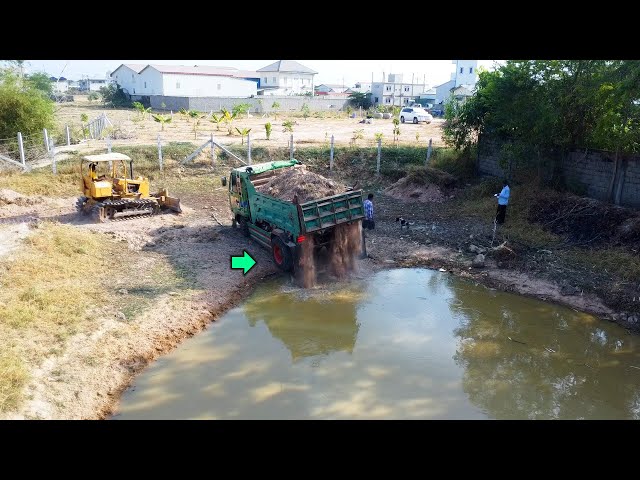 New Project!! Dozer D20 Mitsubishi & Truck 5T Pour soil on Pond to Planting seedlings class=