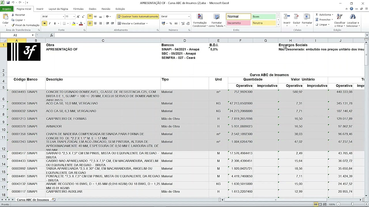 Tabela SINAPI em Excel Grátis - Janeiro de 2021 - ReforMAIS