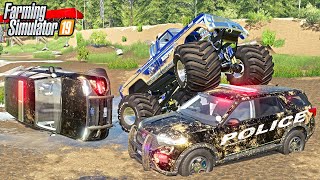 COPS TRY TO STOP US FROM MUDDING | COP CAR TOTALED | FARMING SIMULATOR 2019