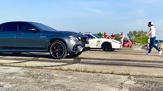 E63 AMG S Mercedes-Benz vs Nissan GT-R st 2 | + moto Ducati Panigale - 1/4 miles versus