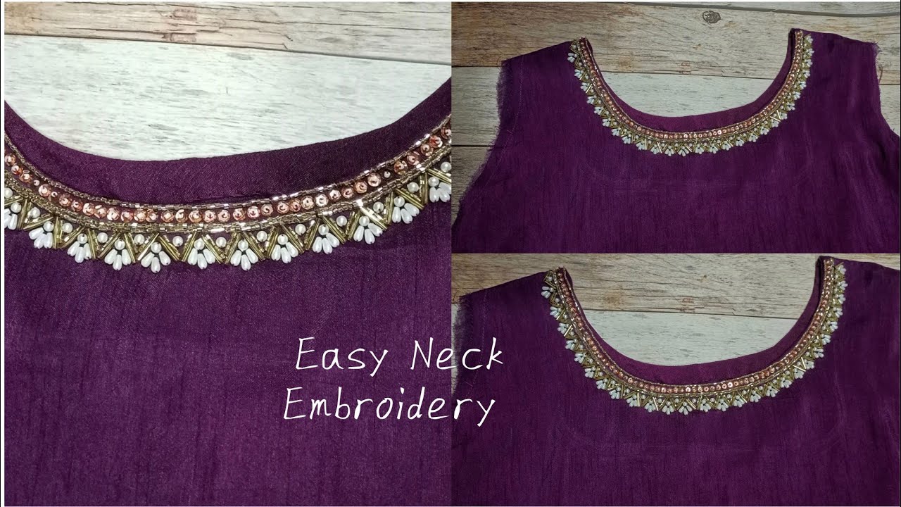 Beautiful & Elegant Pearl Neck Embroidery |  Easy Hand Embroidery Tutorial Step by Step