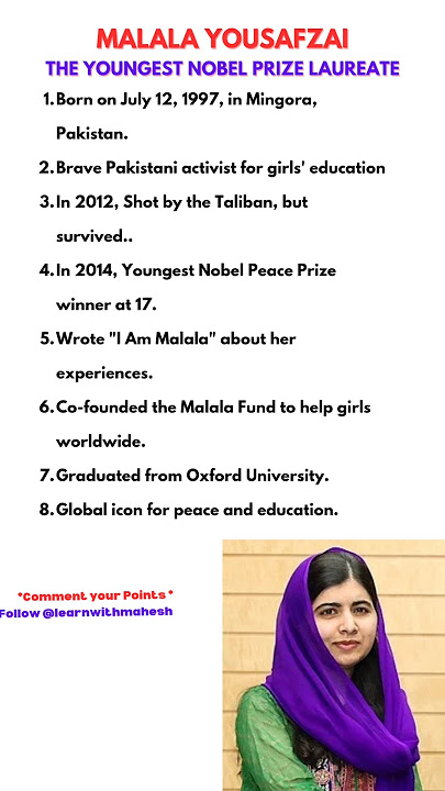 The youngest Nobel Prize laureate ||  July 12  Malala Day