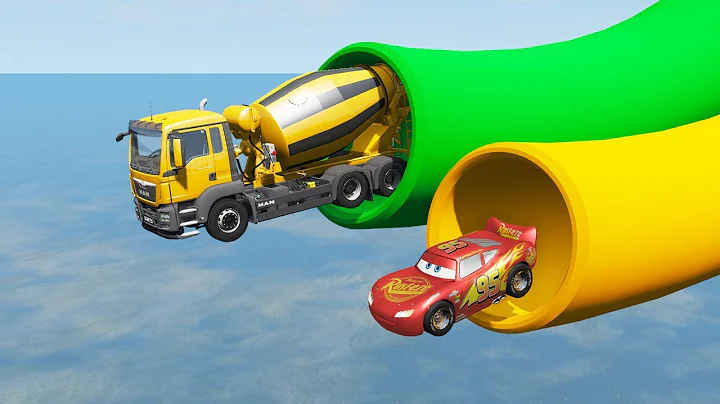 Cars vs Portal Trap With Slide Color - Car vs Rails and Train - BeamNG.Drive