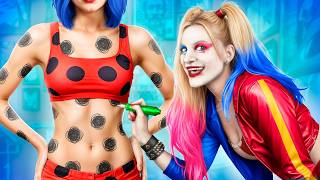 Harley Quinn Tattoo Studio For Superheroes / Extreme Hide and Seek in Boxes Challenge!