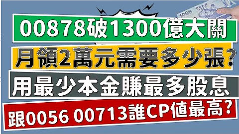 00878月領2萬元需要多少張？如何用最少本金賺最多股息？跟0056、00713相比，哪檔目前CP值最高？！~CC中文字幕 - 天天要聞