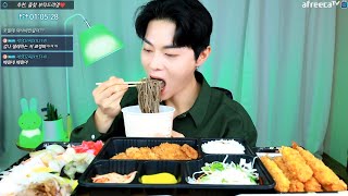 특 초밥, 냉 모밀, 치즈 돈가스, 새우 튀김 먹방_Sushi, Cold Soba, Cheese Pork Cutlet, Fried Shrimp Mukbang