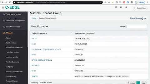 Create Season Master in C-edge, ERP for Fashion and Garments