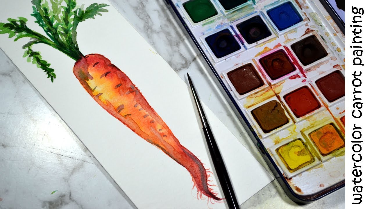 Easiest Way to Paint an ORANGE CARROT in Watercolors Wet on Wet