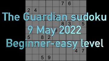 Sudoku solution – The Guardian sudoku 9 May 2022 Beginner easy level
