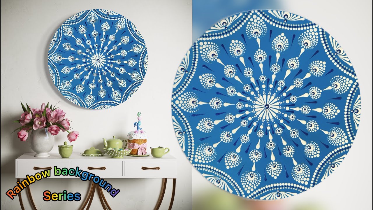 Easy WHITE Dot Mandala on Light Blue | Rainbow Background Pt. 3