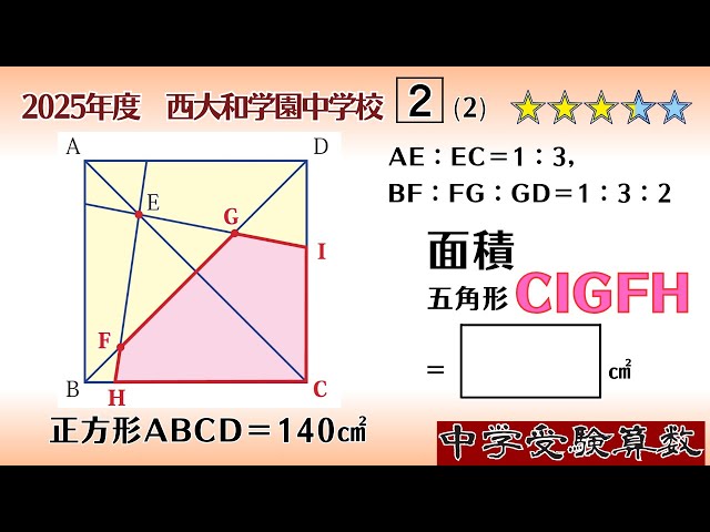 中学受験算数/SPI】平面図形の面積比 脳トレ問題 2025年度 西大和学園