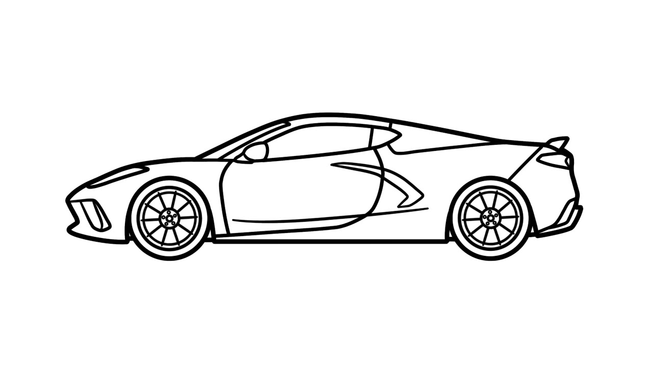 How to draw a CHEVROLET CORVETTE C8 easy | Drawing corvette sports car step  by step, image size:1280x720