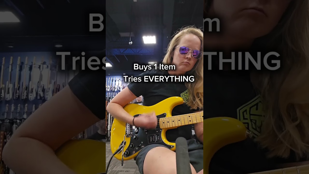 Buys 1 Item at music store but tries everything 
