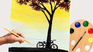 Como Pintar paisagem Por do Sol e bicicleta