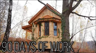 Alone he built a wooden House. Big movie. DIY