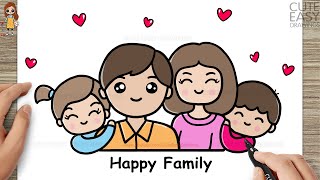 How to Draw a Cute Happy Family Photo Easy step by Step