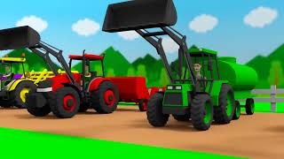 Colorful Tractors With Front Loaders And Other Agricultural Machines - Animated Vehicles