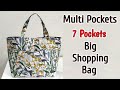 Diy 7 pockets shopping bag tutorial  multi pocket bag  shopping bag making at home  diy tote bag