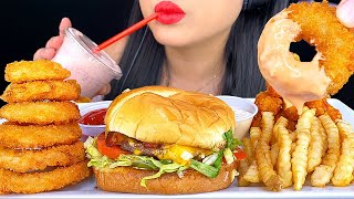 ASMR ONION RINGS, FRENCH FRIES, MILKSHAKE & BACON CHEESEBURGER (No Talking) ASMR Phan