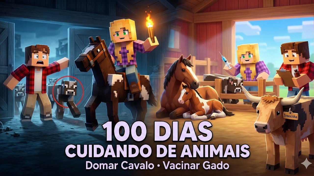 100 DIAS NA FAZENDA 🐴🐮 Domando cavalo e Vacinando Gado – Minecraft: 🎬 Sítio dos Manos O FILME 2