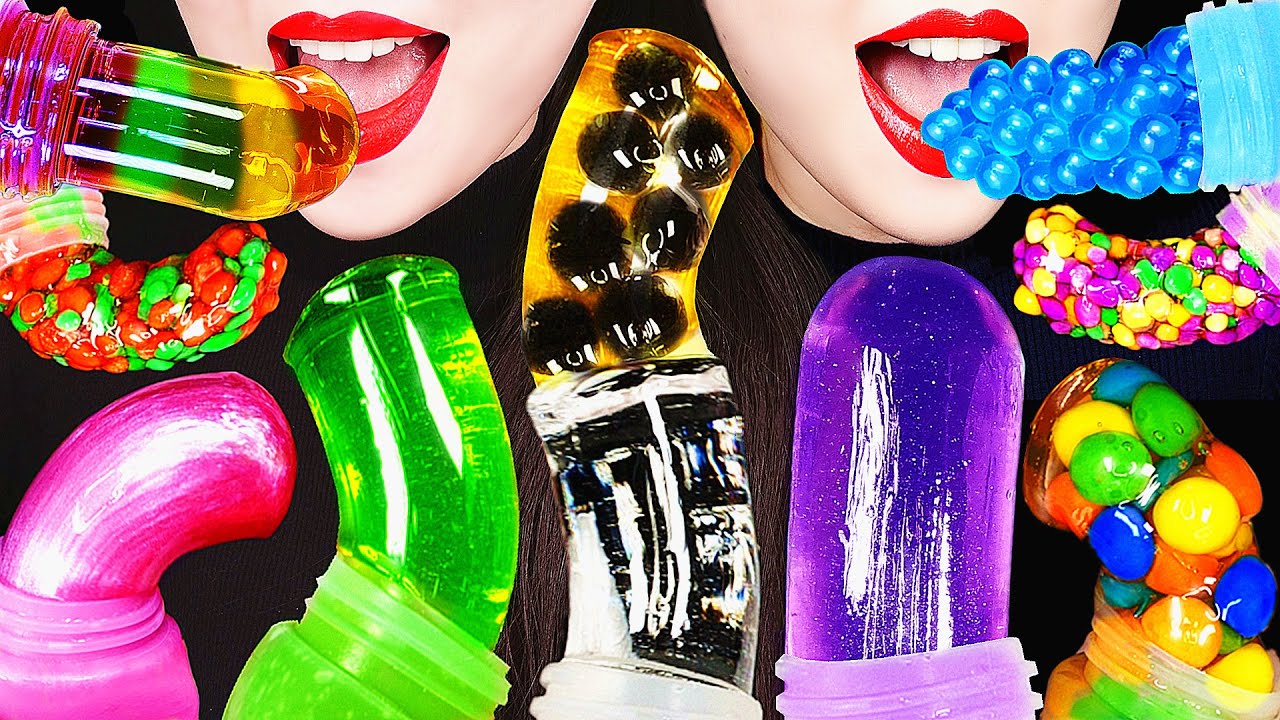 ASMR RAINBOW HONEY JELLY, CRUNCHY FROZEN HONEY EATING SOUNDS, CLEAR