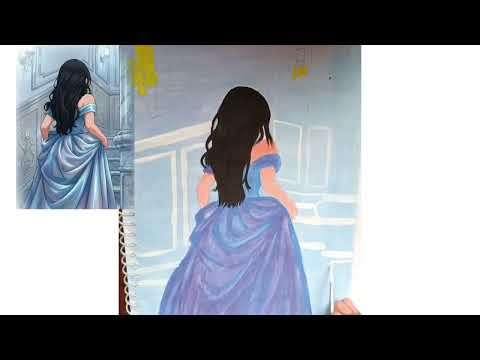 Drawing a Beautiful Princess in Gown || Acrylic paint drawing 🎨🖌️|| Speed drawing and Timelapse ||