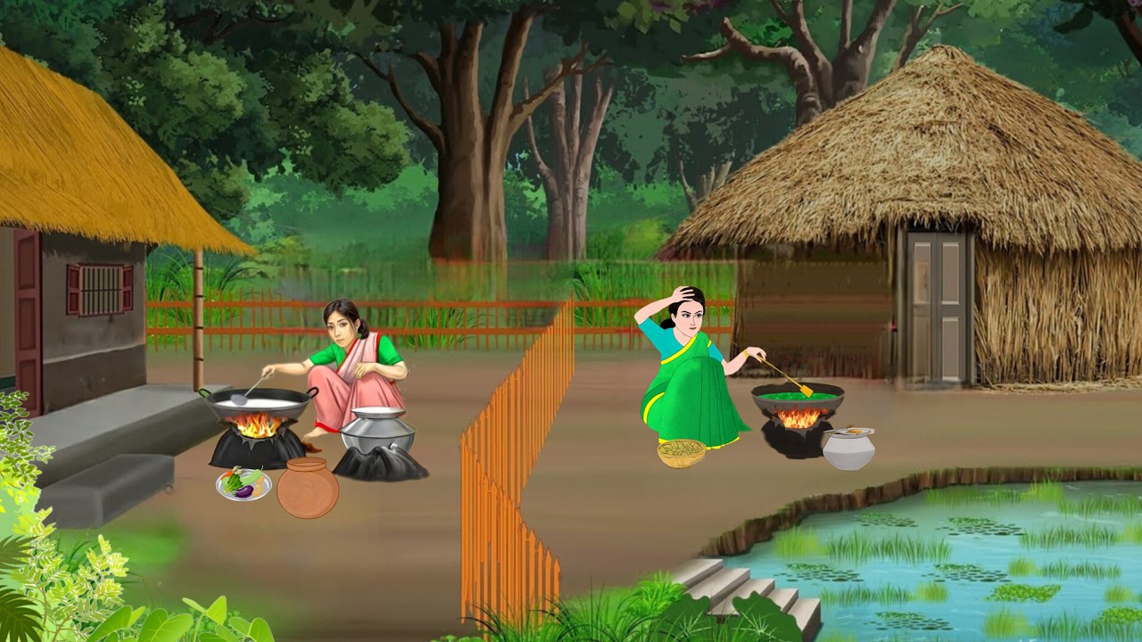 तालाब किनारे दो बहुओं का घर | Hindi kahani | Hindi cartoon | Moral stories | cartoon story