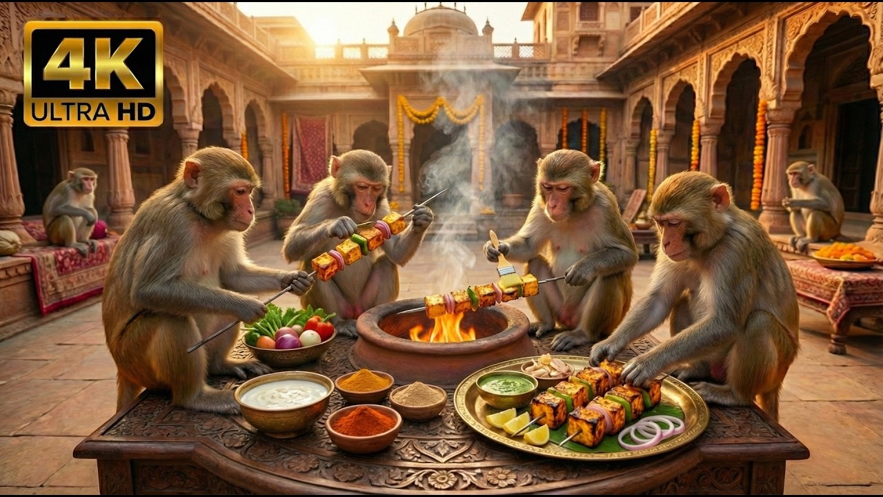 Royal Village Food | Monkeys Prepare Paneer Tikka Tandoor Style