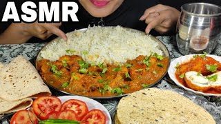 ASMR EATING fish curry/egg curry/rice/roti/papad/salad...real sound/ mukbang/ big bite/ASMR eating