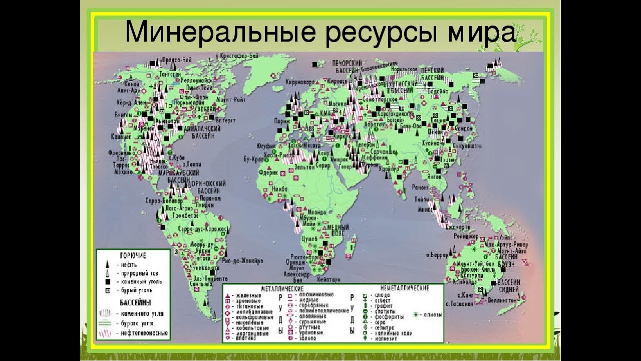 Страны по добыче минеральных ресурсов. Крупнейшие месторождения полезных ископаемых в мире на карте.