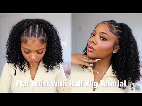 DIY EASY FLAT TWIST HALF UP/ HALF UP DOWN WITH HALF WIG (NATURAL CURLY HAIRSTYLE) 🩷✅ type 3/4 hair