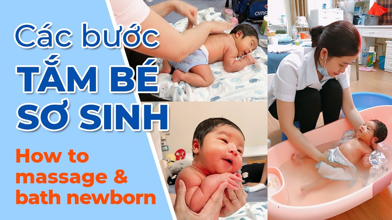 Tắm bé sơ sinh đầy đủ các bước | Hướng dẫn Massage và Tắm cho trẻ mới sinh | Bé Thor 2 tuần tuổi