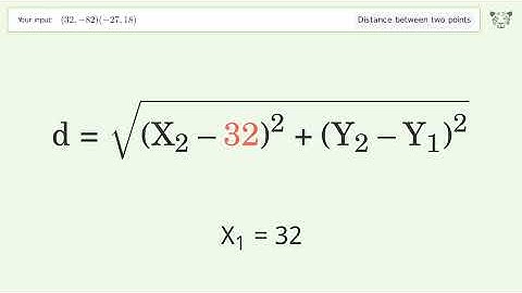 Find the distance between two points p1 (32,-82) and p2 (-27,18): Step-by-Step Video Solution