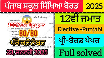 12th class Elective -Punjabi Pre -board paper 2025| Full solved, solution video pseb