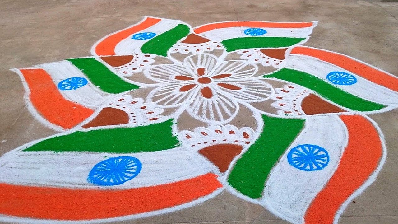 குடியரசு தின கொடி கோலம் Republic day special kolam Flag rangoli