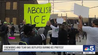 Fireworks, tear gas fly as protestors and ICE clash in Broadview