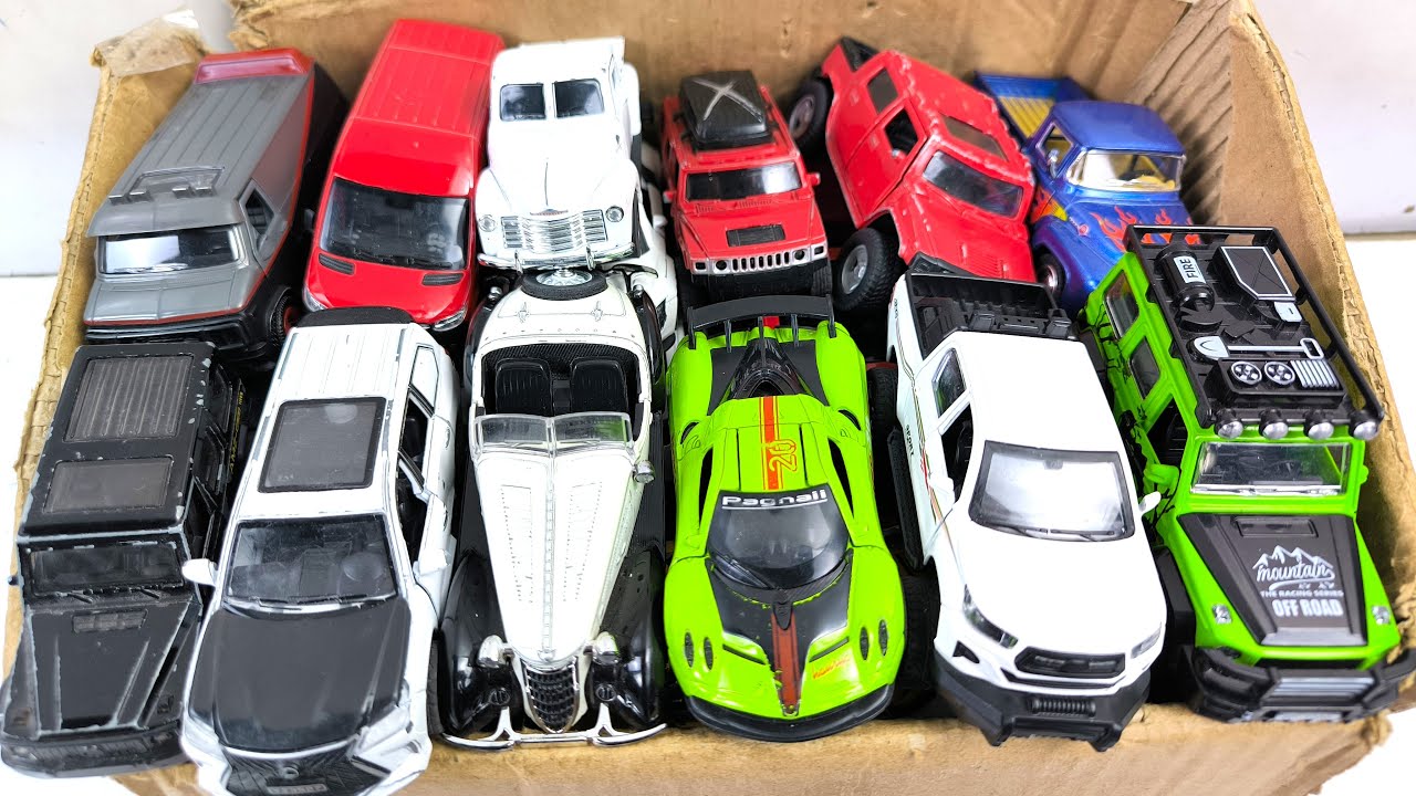 BOX FULL OF DIECAST CARS - Toyota, Rolls Royce, Tesla, Porsche, Ford, Van, Ambulance