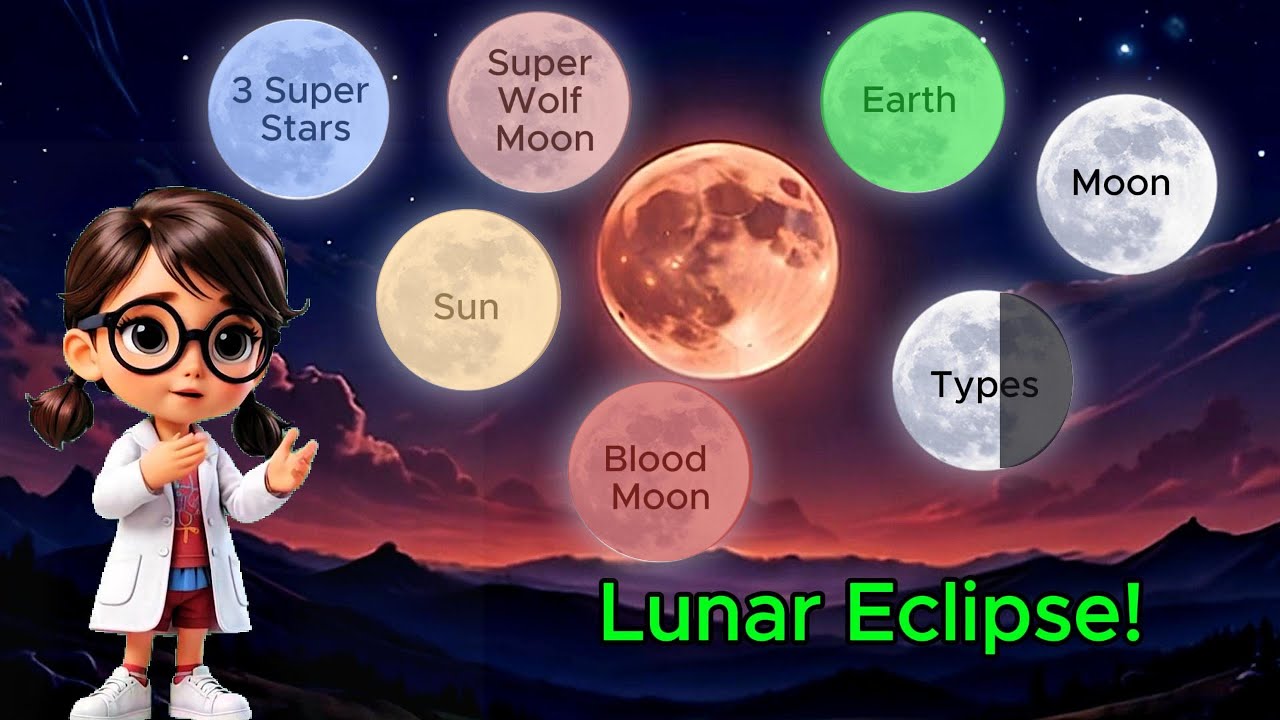 Magical Lunar Eclipse | Blood Moon | Super Wolf Moon | 3 Super Stars | Preschool Kids