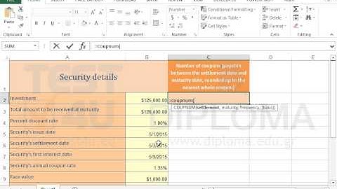 Use the COUPNUM function to calculate the number of coupons payable (Excel 2013)